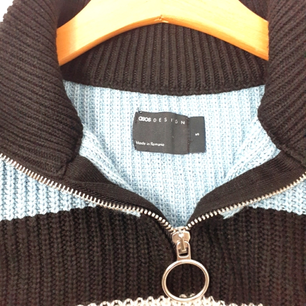 ASOS Knitted Ribbed Half Zip Sweater with Color Block Chests - Picture 7 of 8